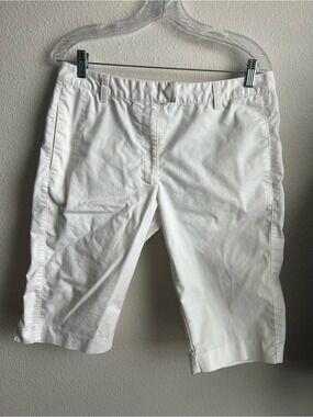 Adidas Stretch White Flat-Front Bermuda knee-length Walking Shorts with Pockets